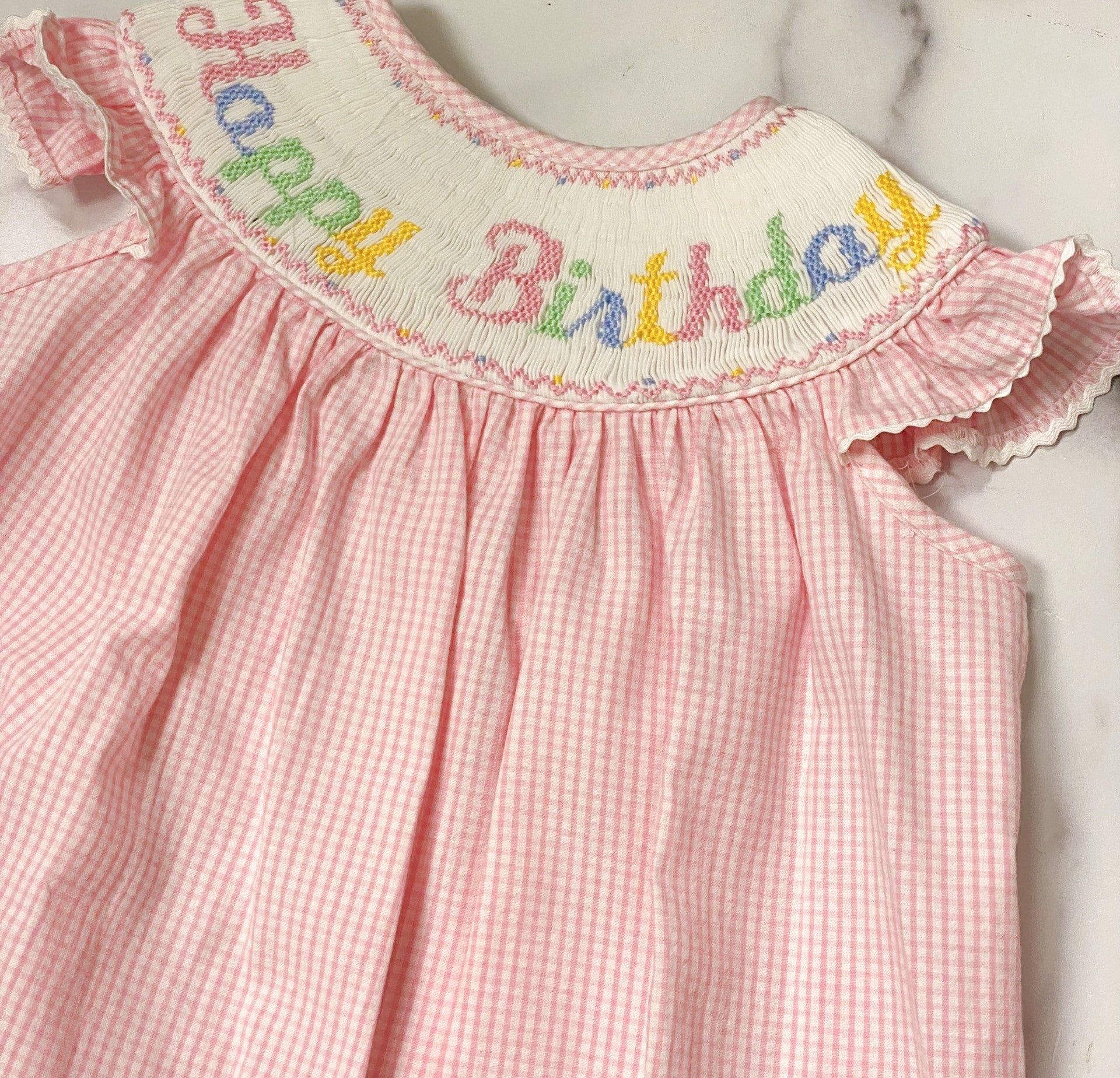 Happy Birthday Bishop Dress | Birthday Girl Outfit | Smocked | 12m-4T 18m Happy Birthday Bishop Dress | Birthday Girl Outfit | Smocked | 12m-4T 18m