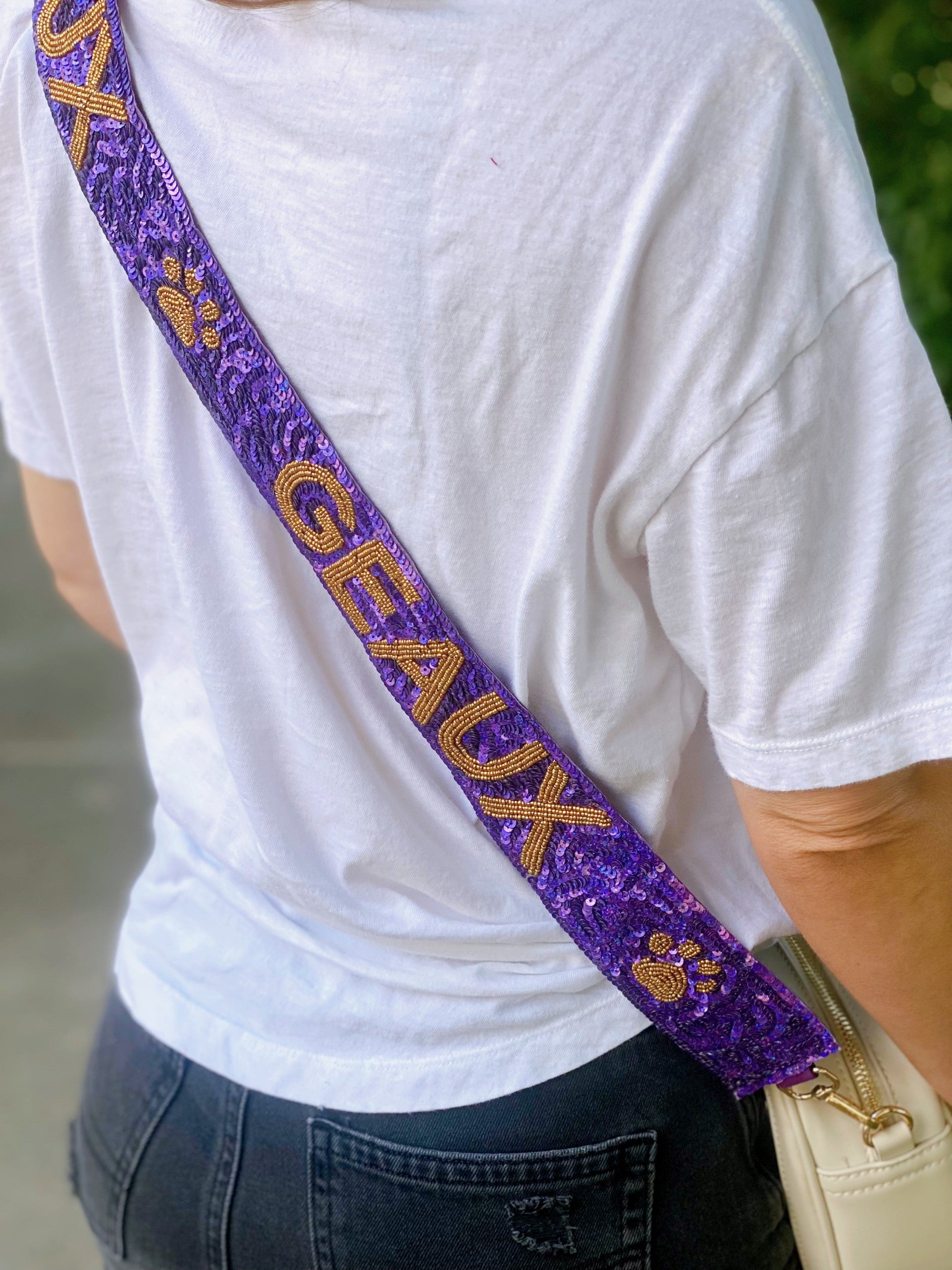 Beaded Purse Strap - Purple/Gold Louisiana Saturday Night