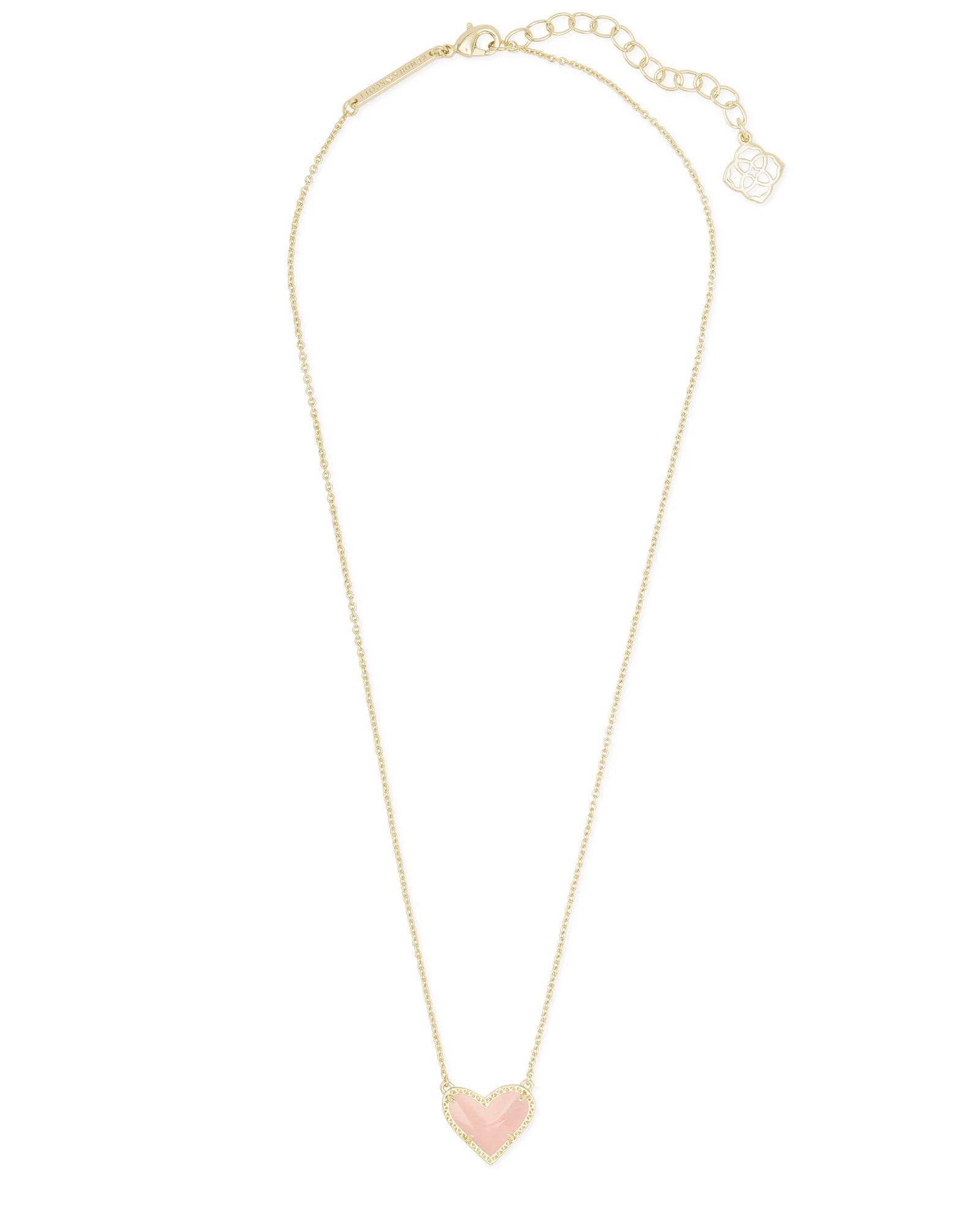 Kendra Scott Ari Heart Gold Pendant Necklace in Rose Quartz Jewelr Caroline Company
